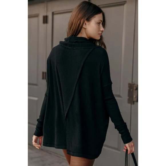Free People Black Juicy Black Ribbed Knit Cowl Neck Tunic Top size XS - Picture 5 of 16